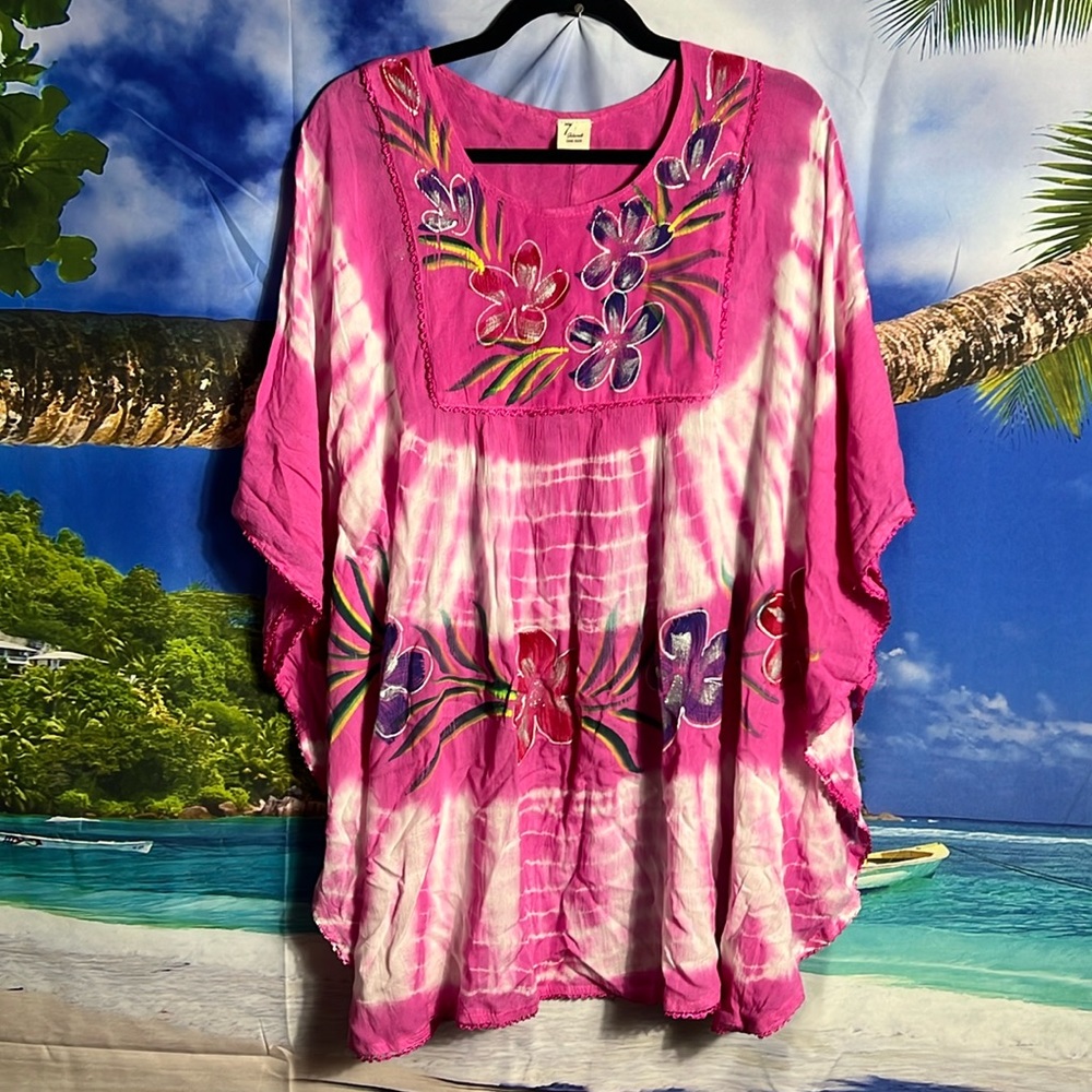 Vibrant Pink Floral Tie-Dye Swim Coverup